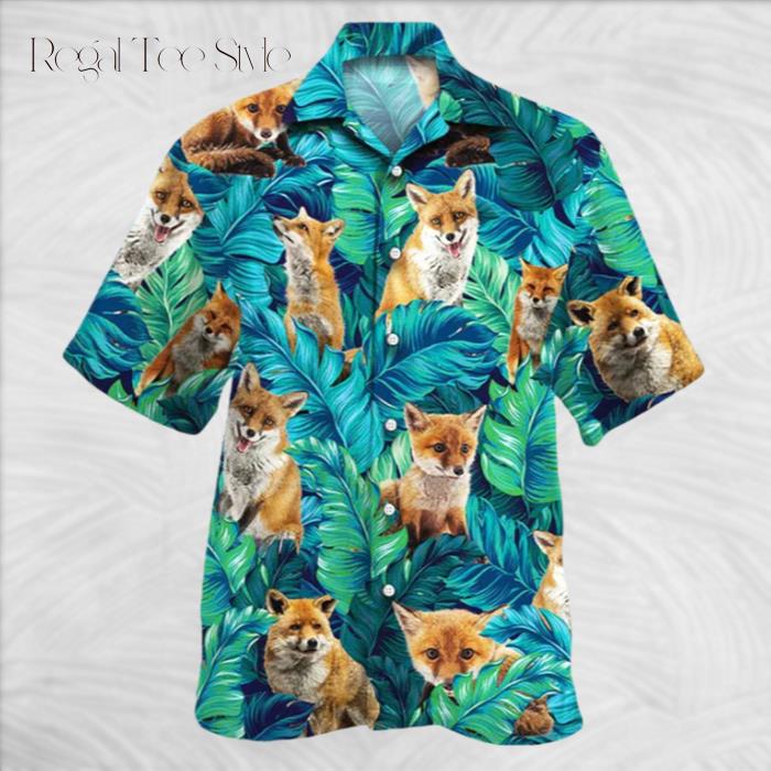 Tropical Fox Men Button Down Hawaiian Shirt