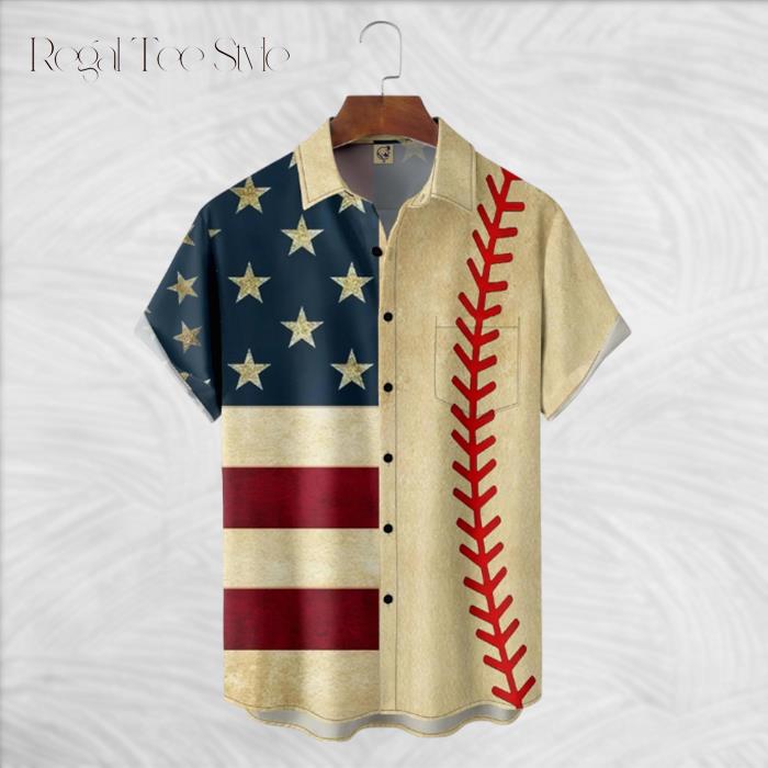US Flag Baseball Ball Hawaiian Shirt