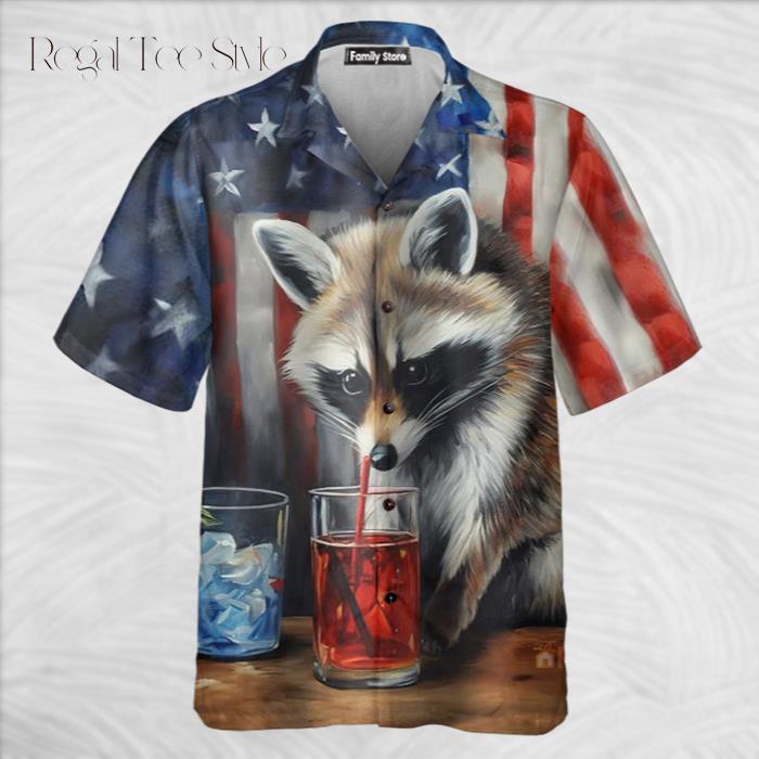 USA Flag Raccoon Hawaiian Shirt