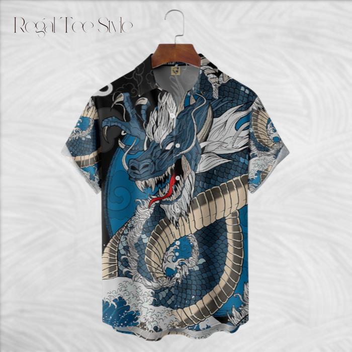 Ukiyoe Dragon Japanese Style Hawaiian Shirt